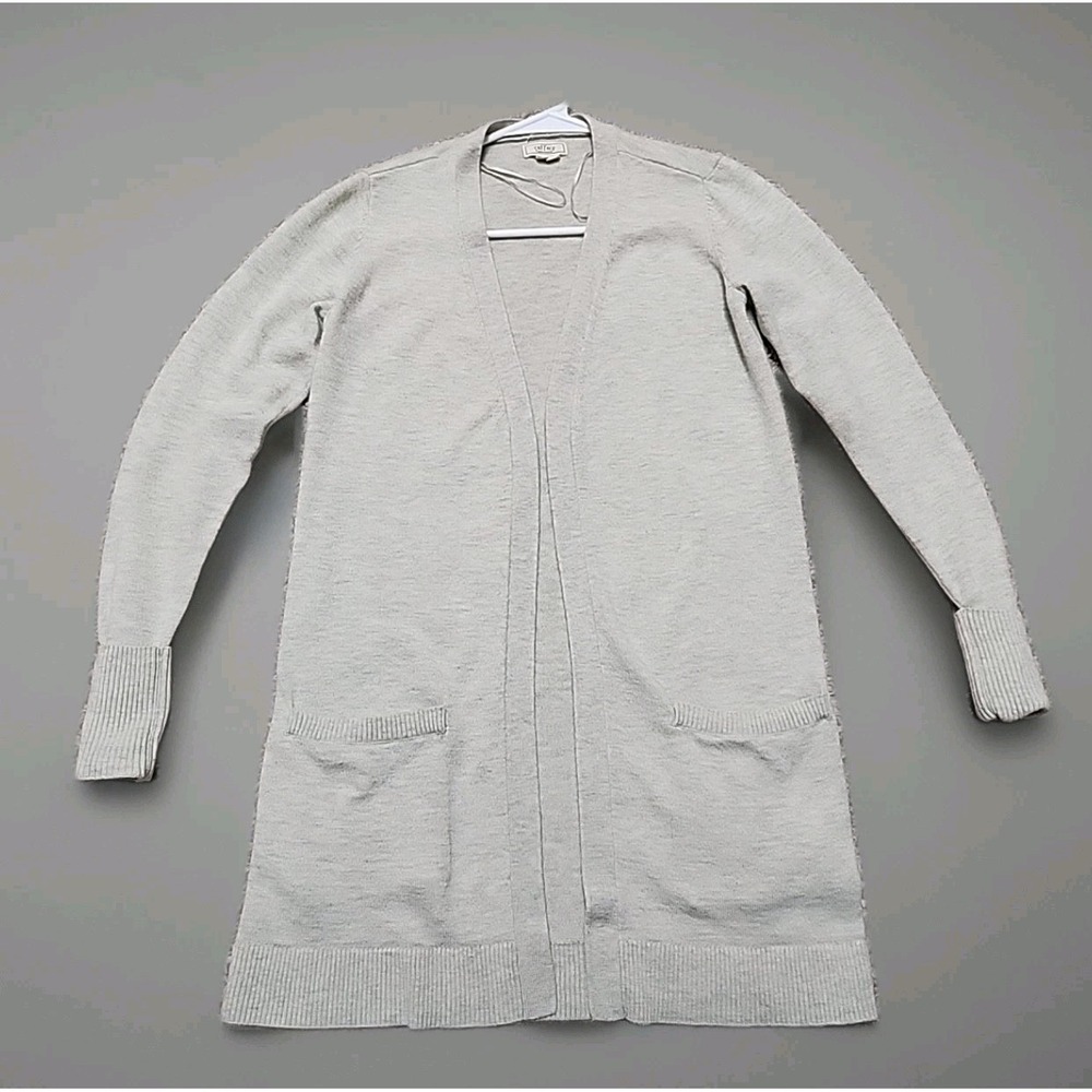 Fat Face Cashmere Wool  Blend Size 2 Oatmeal Gray Heathered Long Open‎ Cardigan